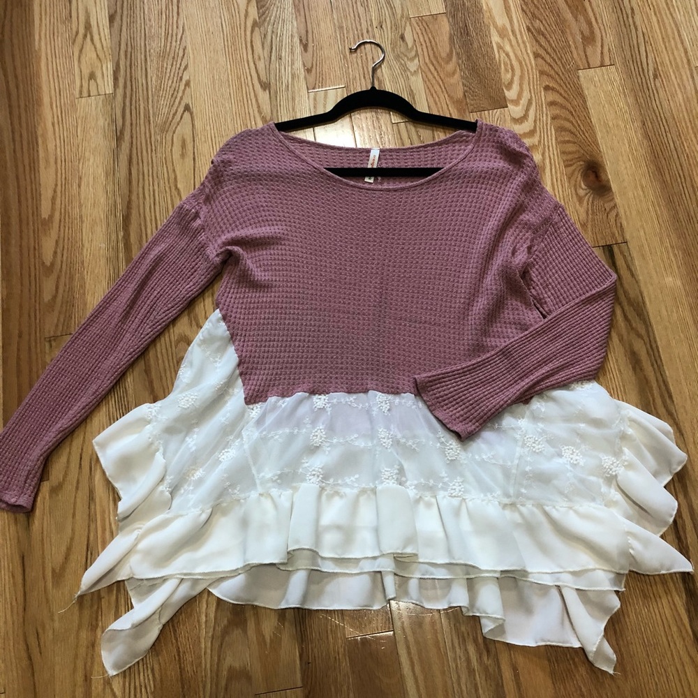 Light pink and white long sleeve boutique shirt